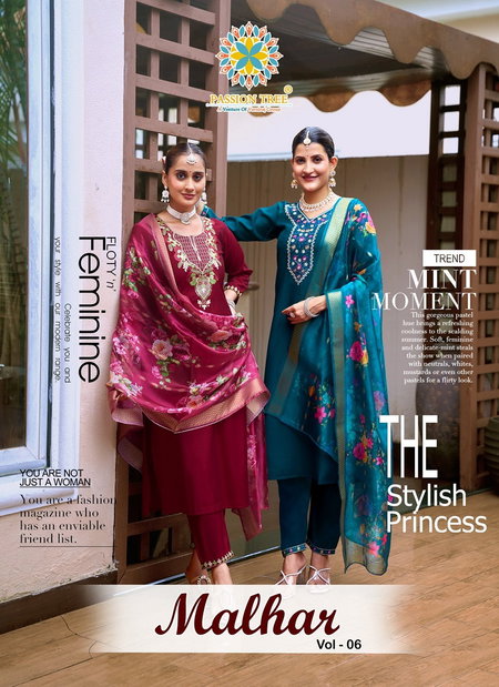 Malhar Vol 6 By Passion Tree Roman Silk Kurti With Bottom Dupatta Wholesale Online